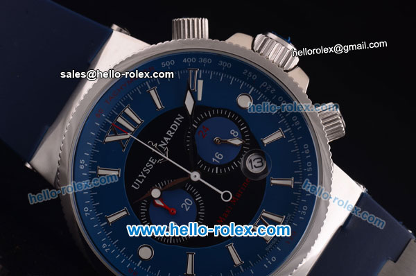 Ulysse Nardin Maxi Marine Chronograph Miyota Quartz Movement Steel Case with Blue/Black Dial and Blue Rubber Strap - Click Image to Close